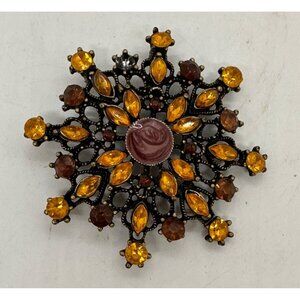 Vintage Rhinestone Brooch Amber Colored Jewelry Rhinestones